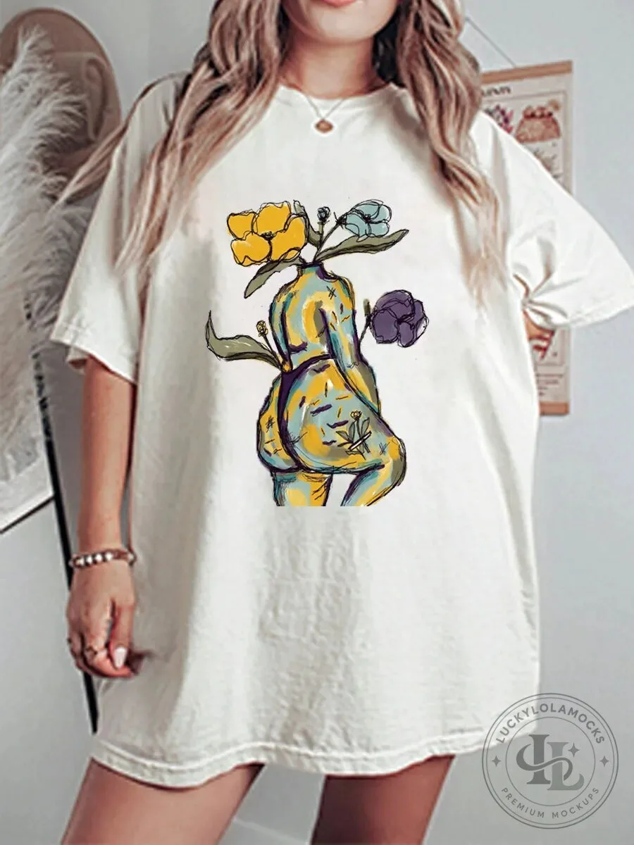 Floral Body Positive Oversized Graphic T-Shirt for Women