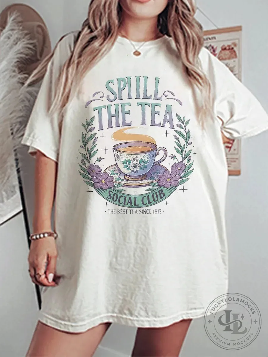 Spill The Tea Social Club Vintage Graphic Oversized T-Shirt