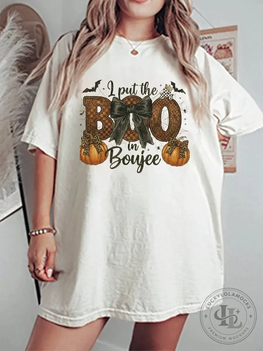 I Put The Boo In Boujee Halloween Leopard Print Pumpkins T-Shirt