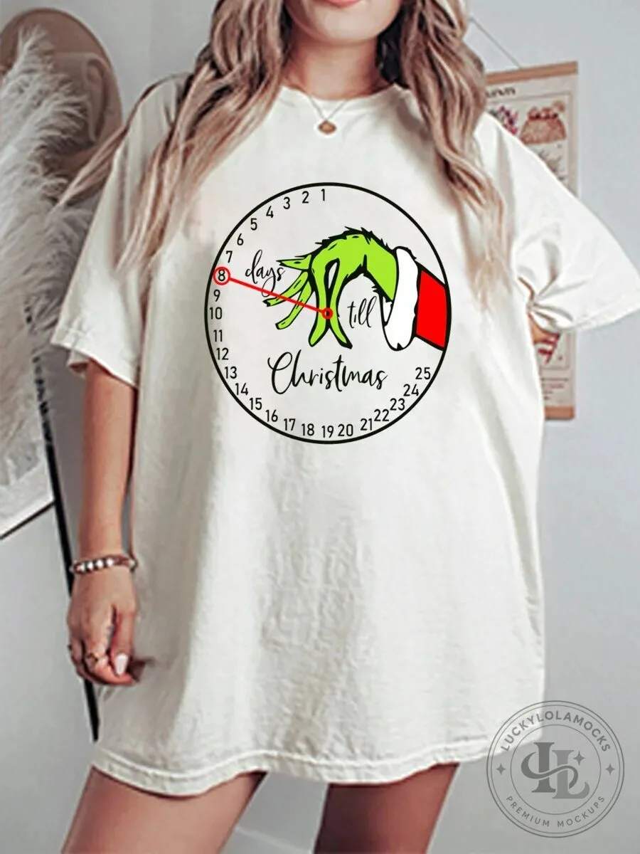 Grinch Hand Days Till Christmas Countdown Clock Graphic T-Shirt